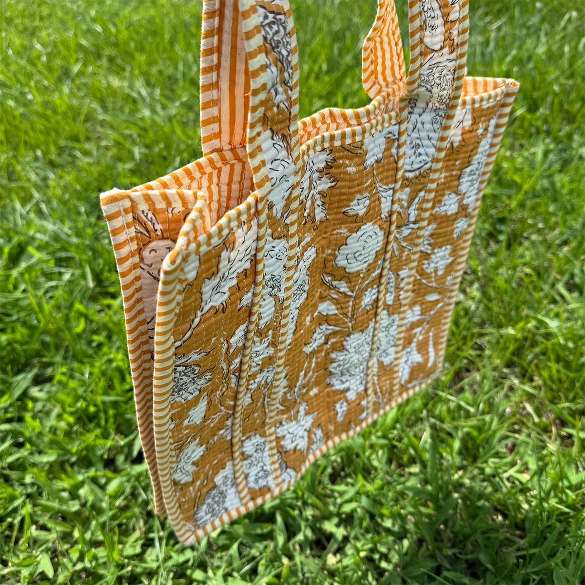 Cotton Tote Bag  Handmade Patchwork Indian Block Print (Medium Size)